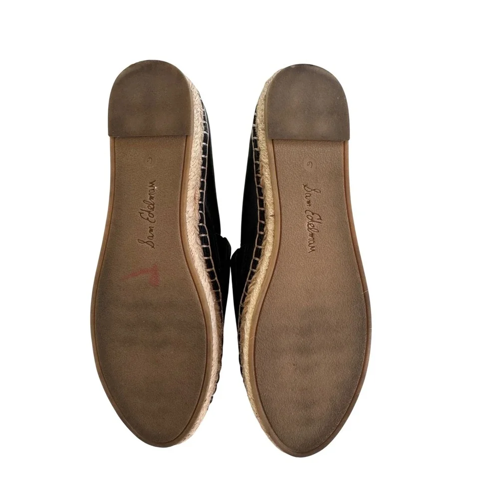 Sam Edelman Lynn Leather Espadrilles Black Slip On Flats Resort Coastal 8.5